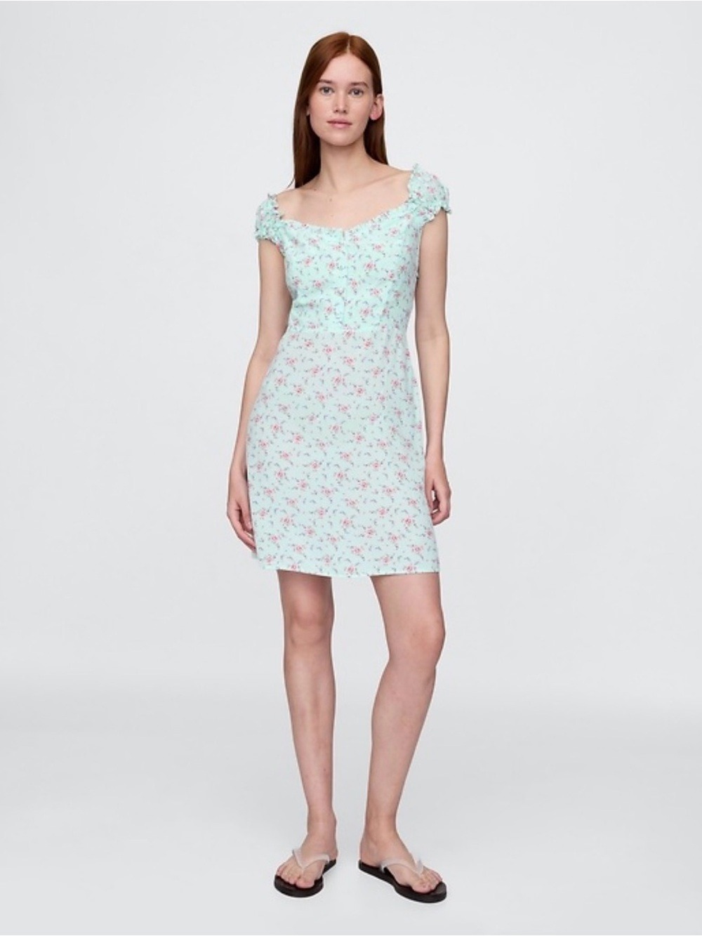 Gap Floral Puff Sleeve Mini Dress Sweetheart Neckline Smocked Back Small Blue